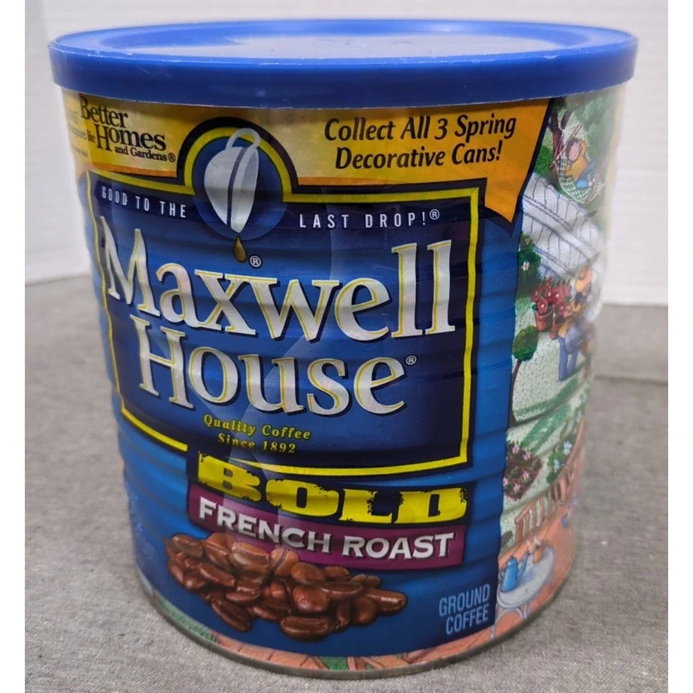 Vtg Maxwell House Coffee Large Tin Can wLid Artist Teddy Edinjiklian Spring 2005